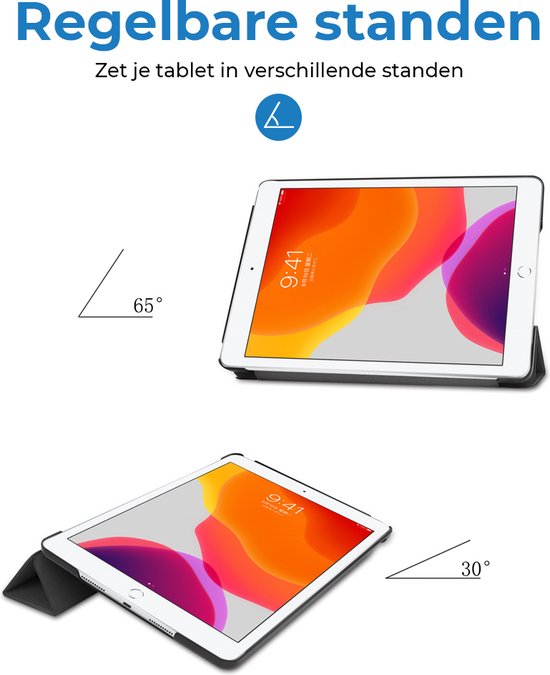 Tablet hoes geschikt voor Apple iPad 2021 / 2020 / 2019 tri-fold hoes - 10.2 inch - Case met Auto Wake/Sleep functie - Zwart - Case2go