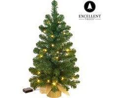 Excellent Trees® Jarbo Mini Kerstboom 60 cm met batterij verlichting - Kunstkerstboom kant en klaar met Verlichting - Hoogwaardig PVC - 35 LED Lampjes