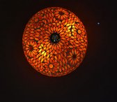 Oosterse mozaïek plafondlamp Turkish Design | 2 lichts | rood / oranje | glas / metaal | Ø 38 cm | eetkamer / woonkamer / slaapkamer | sfeervol / traditioneel / modern design