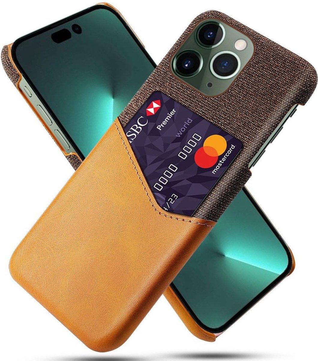 Hoesje met Kaarthouder Back Cover Oranje Geschikt voor Apple iPhone 14 Pro