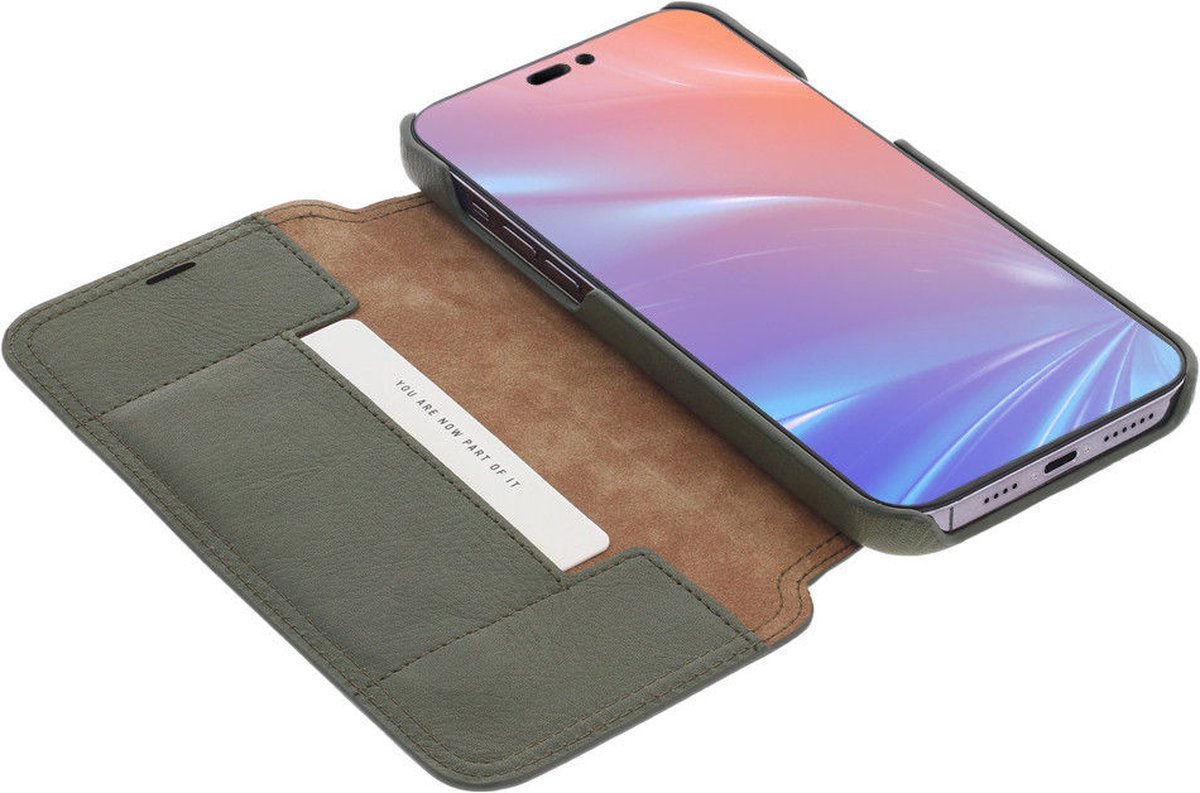 Minim Apple iPhone 14 Plus Hoesje Wallet Book Case Echt Leer Groen