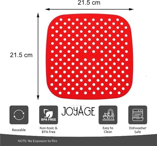 Joyage Airfryer Siliconen Pads - Herbruikbaar - 21.5 cm - Heteluchtfriteuse accesoires set – Airfryer bakpapier vierkant - Bakmatje voor o.a. airfryer xxl en xl philips