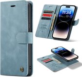 Casemania Hoesje Geschikt voor Apple iPhone 14 Pro Max Aqua Blue - 2 in 1 Magnetic Book Case