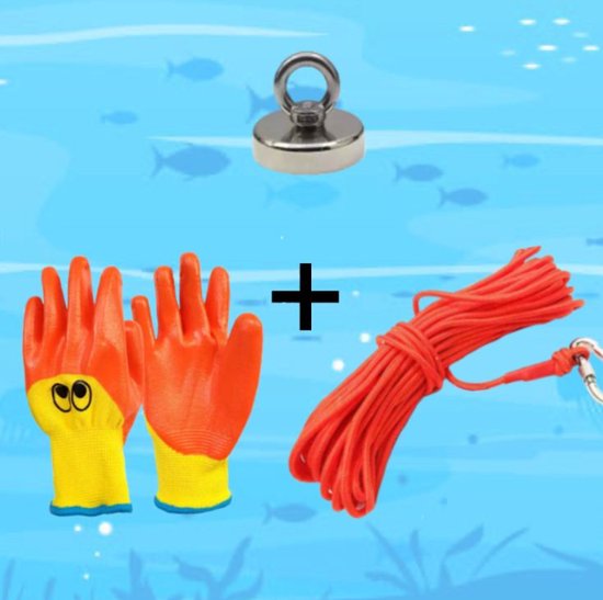 Actica - vismagneet set voor kinderen - magneetvissen starterspakket- vismagneet trekkracht 12kg - handschoenen - 20 meter touw - cadeau - magneetvissen