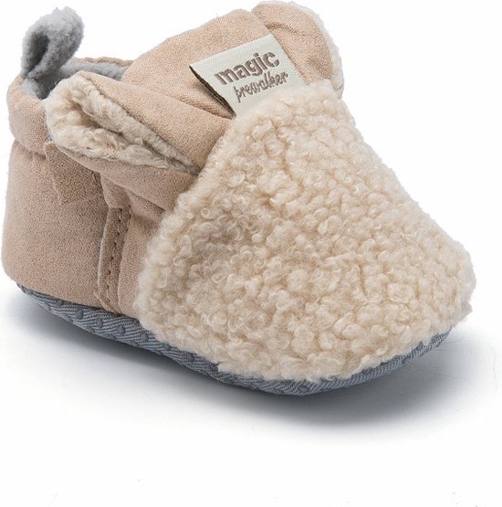 Beige warme en schattige babyslofjes van Baby-Slofje maat 12-18 maanden, 13 cm zool