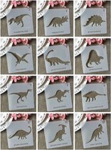 Bullet Journal Flexibele Plastic Stencils - 12 stuks - Templates - Dino - Dinosaurus - Mix - Sjablonen - 13 x 13 cm - Handlettering toolkit - Knutselen - Decoratie - Accessoires - Tyrannosaurus - Triceratops - Stegosaurus - Pterosaur - Brachiosaurus