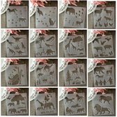 Bullet Journal Flexibele Plastic Stencils - 16 stuks - Templates - Dieren - Mix - Sjablonen - 15 x 15 cm - Handlettering toolkit - Knutselen - Decoratie - Dino - Paard - Kat - Leeuw - Panda - Giraffe - Olifant - Kangaroe - Kameel - Aligator