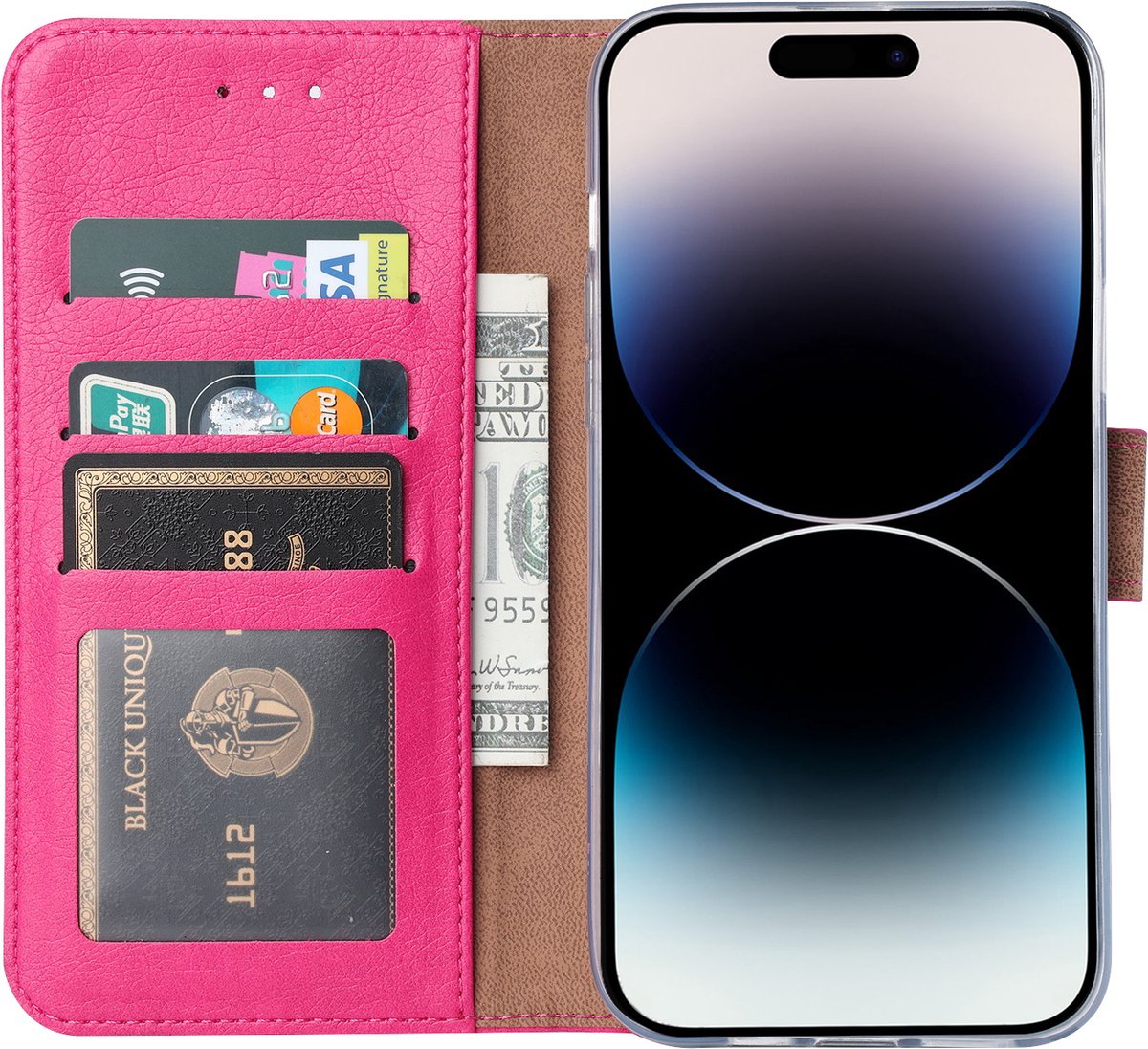 BixB bookcase iPhone 14 Pro hoesje met pasjeshouder Wallet case booktype - Roze