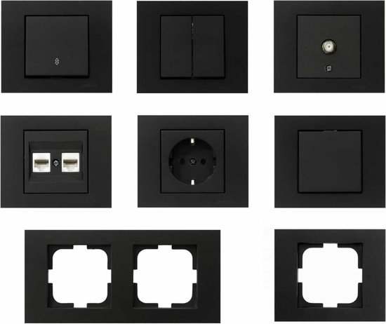 Prise murale noire - Encastrable - Double Prise - Zwart Mat - OVIVO