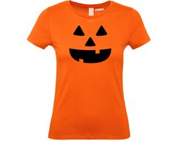 Dames t-shirt Halloween Pumpkin Face | Halloween kostuum kind dames heren | verkleedkleren meisje jongen | Oranje | maat L