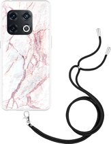 OnePlus 10 Pro Hoesje met Koord White Pink Marble - Designed by Cazy