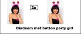 2x Diadeem met button party girl - Festival thema feest party fun