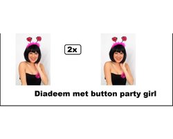 2x Diadeem met button party girl - Festival thema feest party fun