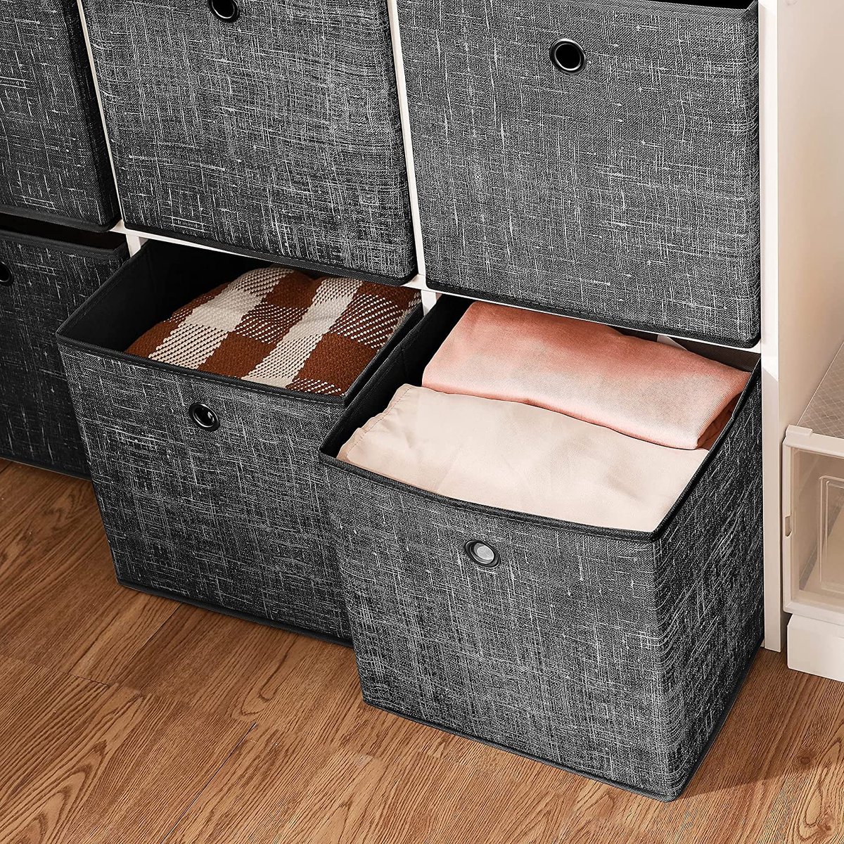 JAKAGO Opvouwbare opbergdozen, set van 6, stevige opbergkubussen 30 x 30 x 30 cm voor kubusopbergunit voor planken, kleding, handdoeken, speelgoedorganizer, houtnerf