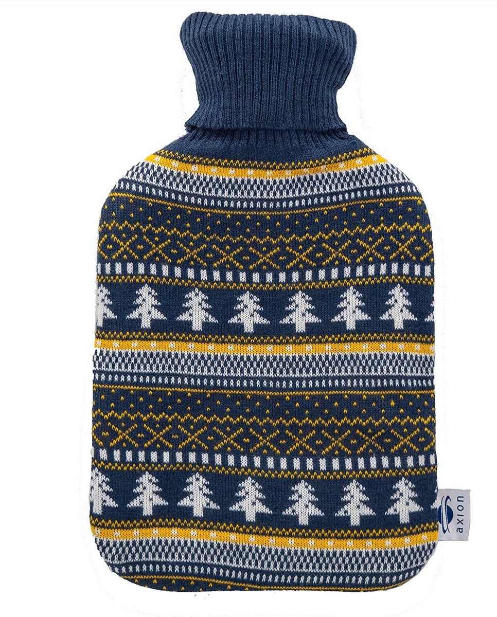 Goedkoopste axion® - Warmwaterkruik met hoes - Donkerblauw - Grenen patroon - Herstel - Inhoud 2 Liter