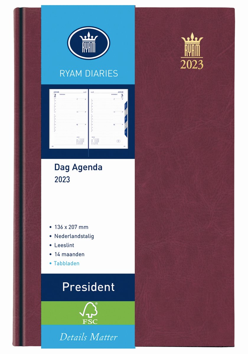 Agenda 2023 Ryam President 1dag/1pagina bordeaux