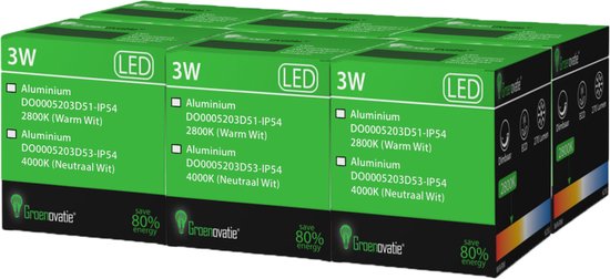 Groenovatie Inbouwspot LED - 3W - Rond - Waterdicht IP54 - Dimbaar - 6-Pack - Aluminium