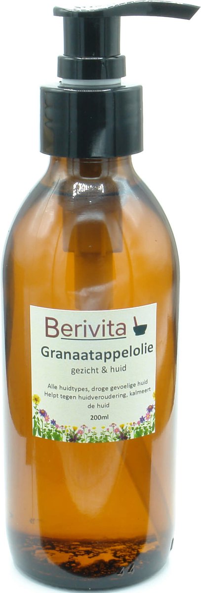 Goedkoopste Granaatappelolie Puur 200ml Pompfles - Glas - Onbewerkte Granaatappel Olie voor Huid en Haar - Pomegranate Seed Oil
