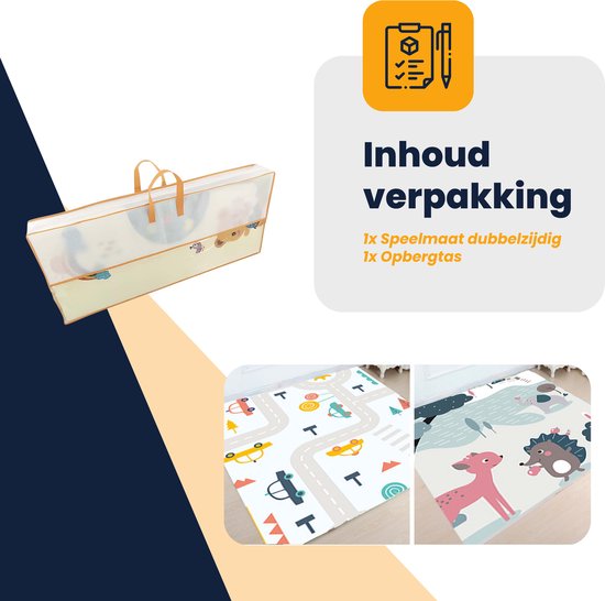 MIRO® Speelmat Baby Foam XL - Kruipmat - Opvouwbaar - Dieren & Verkeer - Kinder Speelgoed 1 Jaar - Dubbelzijdig Speelkleed - Tummy Time - Babygym 180 x 200CM - Incl. Opbergtas