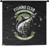 Wandkleed - Wanddoek - Vis - Retro - Tekening - Quote - 120x120 cm - Wandtapijt