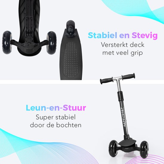 LifeGoods Kinderstep - Step 2-5 Jaar - 3 Lichtgevende LED Wielen - Hoogte Verstelbaar - Jongens/Meisjes - Zwart