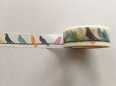 masking tape Gekleurde Vogels op draad - decoratie washi papier tape 15 mm x 10 m