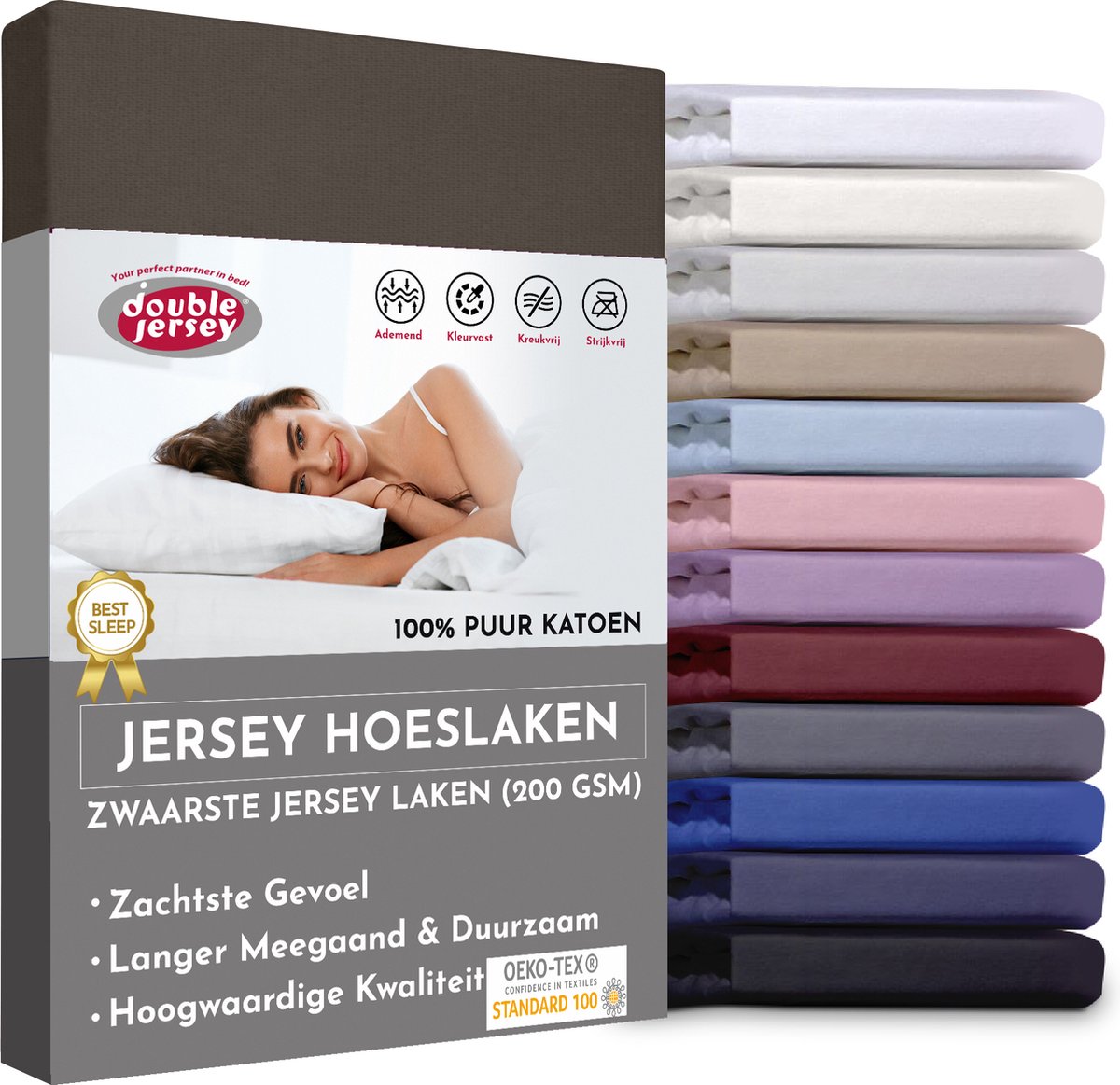 Double Jersey Hoeslaken - Hoeslaken 140x200+30 cm - 100% Katoen Taupe