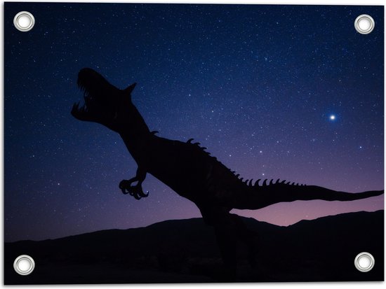 WallClassics - Tuinposter – Silhouette van een Dinosaurus in de Nacht - 40x30 cm Foto op Tuinposter  (wanddecoratie voor buiten en binnen)