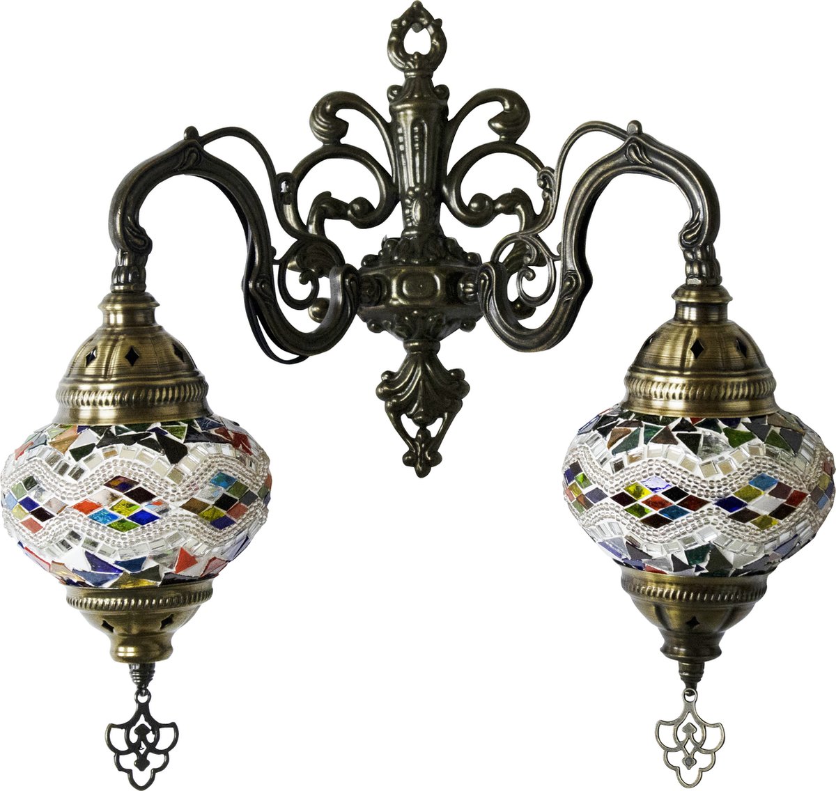 Oosterse mozaiek dubbele wandlamp - Mixcolour - Hoogte 25cm - Diameter bol(len) 13,5cm