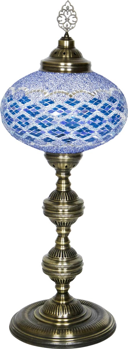 Oosterse mozaiek tafellamp - Blauw - Hoogte 87cm - Diameter bol(len) 33cm