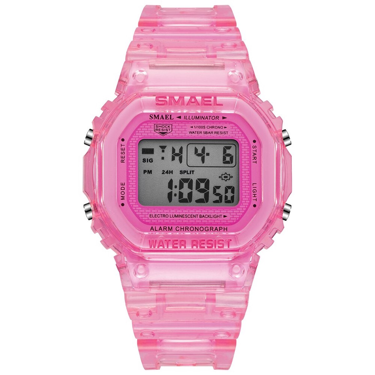 Digitaal Shockbestendig Horloge Roze | Smael | Waterdicht | Glow in dark | Mud Master | Mudmaster | Shock | Licht | Rubberen band | 1905 | Timer | Eyecatcher | Master | Kado| Cadeau