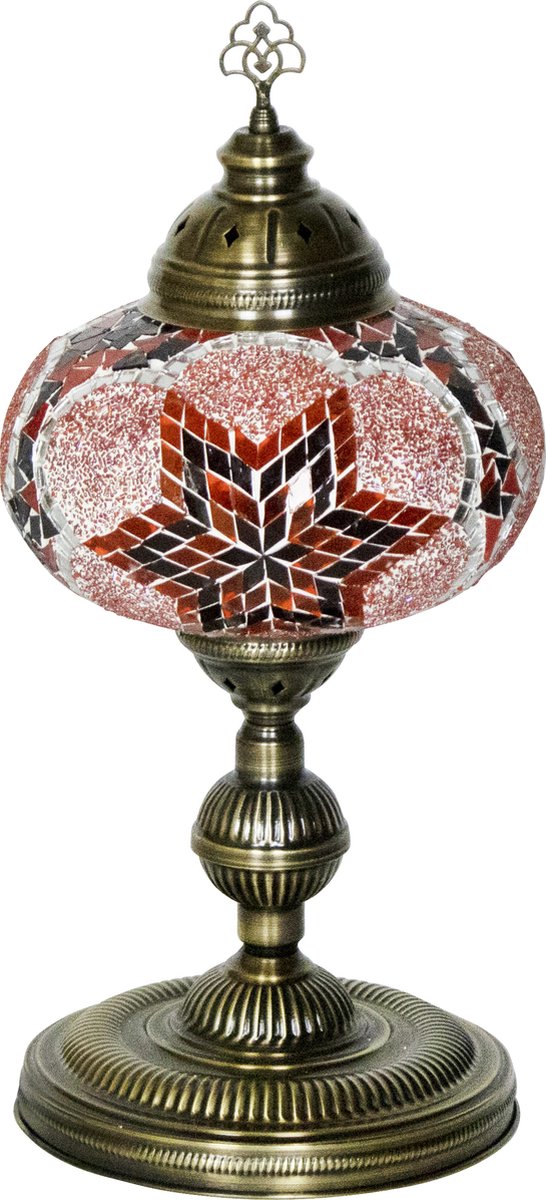 Oosterse mozaiek tafellamp - Rood - Hoogte 50cm - Diameter bol(len) 24cm