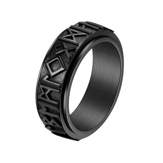 Anxiety Ring - (Noors) - Stress Ring - Fidget Ring - Draaibare Ring - Spinning Ring - Spinner Ring - Zwartkleurig RVS - (18.75 mm / maat 59)