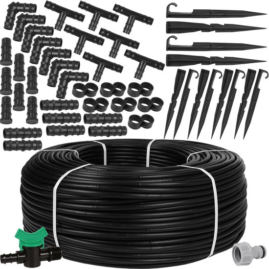 Zwarte druppelleiding 16mm - 2.0 l/h + Gardena kraanaansluiting - MADE IN EU / 250m + Accessoires