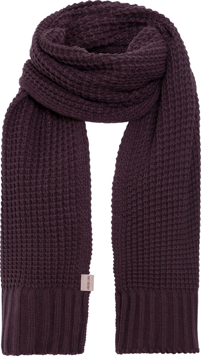 Knit Factory Robin Gebreide Sjaal Dames & Heren - Warme Wintersjaal - Grof gebreid - Langwerpige sjaal - Wollen sjaal - Heren sjaal - Dames sjaal - Unisex - Aubergine - Paars - 200x40 cm