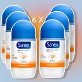 6 X Sanex Dermo Sensitive Lactoserum 24H Anti-Transpirant Roller 50 ml