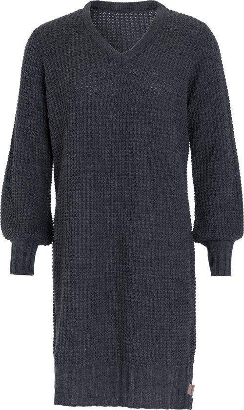 Robe femme Gobin Knit Factory - Robe pull en maille - Col en V- Anthracite - 40/42 - Longueur genou