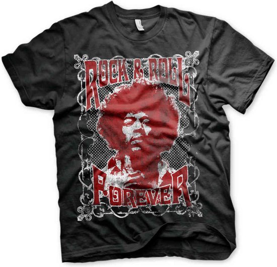 Jimi Hendrix Unisex Tshirt -L- Rock 'n Roll Forever Zwart
