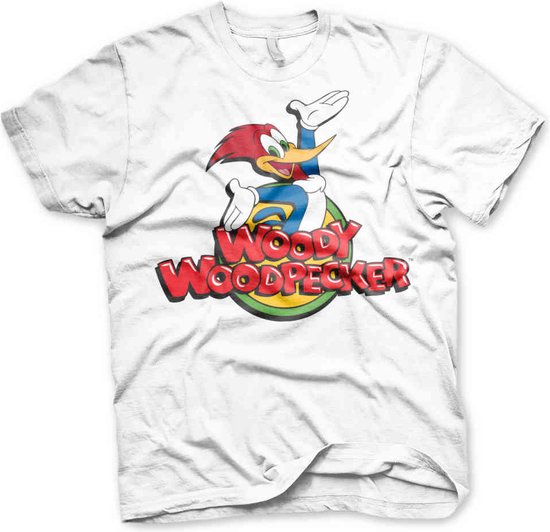 Woody Woodpecker Unisex Tshirt -L- Classic Logo Wit