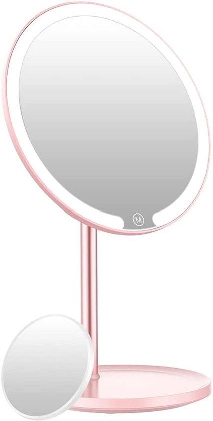 RSAOENF LED Make-up Spiegel Klappbar - Mini, Tragbare, Rosa, 10,2x7,6 Cm, Mit Beleuchtung