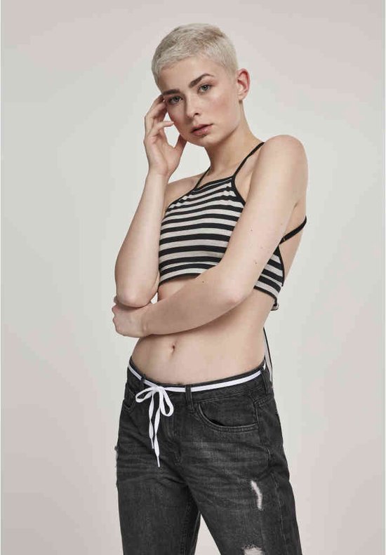 Urban Classics - Triangle Crop top - M - Zwart/Grijs