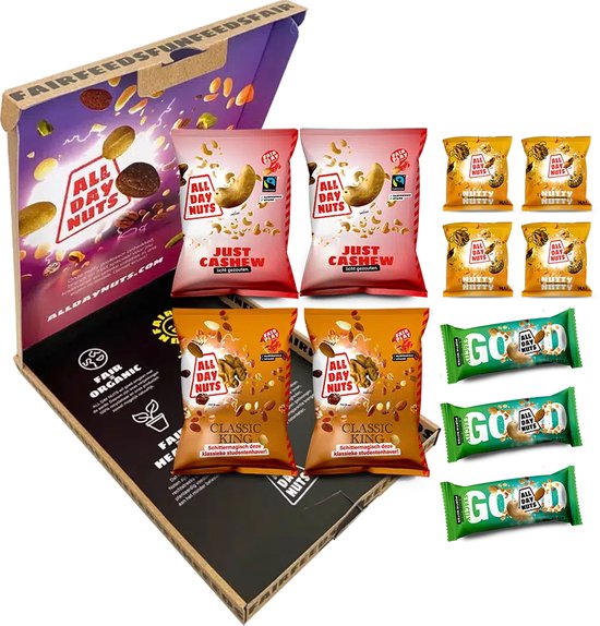 All Day Nuts - Healthy Box - Gezonde Snacks - Gezonde Notenmixen - Borrelpakket - Kerstpakket - Duurzaam Kerstpakket