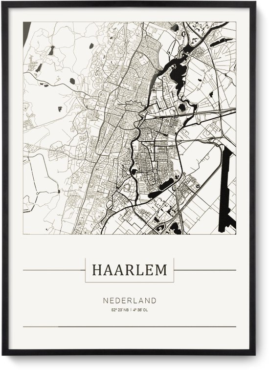 Stadskaart Haarlem - Plattegrond Haarlem – city map – muurdecoratie 30 x 40 cm in lijst