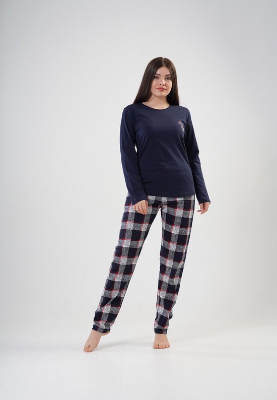 Vienetta - Set Pyjama Femme, Manches Longues, Bleu Foncé - S