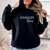 Dames hoodie Koukleum Diva-Zwarte hoodie- Warme trui- Maat 2XL.