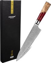 Shinrai Japan - Couteau de Chef Japonais 20 cm - Couteau de Chef - Couteau Damas - Rubis Epoxy - Avec Coffret Cadeau Luxe