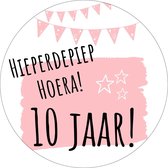 Stickers Trakteren 10 Jaar Verjaardag | Roze Traktatiestickers | Uitdelen | 20 Stuks