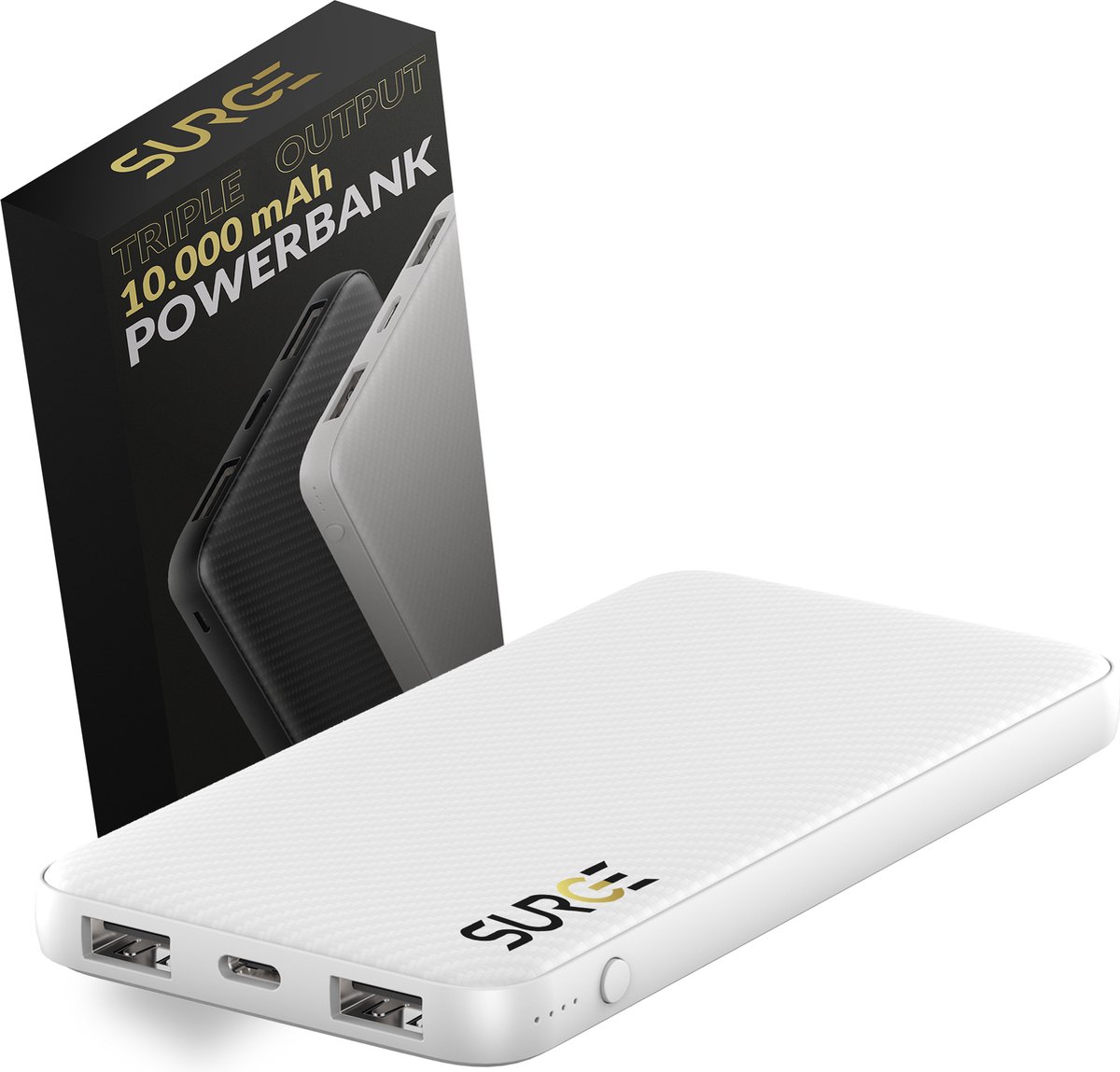 Surge 10.000mAh Powerbank - 3 apparaten tegelijk opladen - voor iPhone, Samsung en Andere Smartphones - 2x USB - USB-C aansluiting