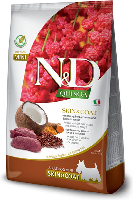Farmina N&D Hond Quinoa Skin & Coat Hert, Quinoa, Kokosnoot & Kurkuma Adult Mini 800 gram