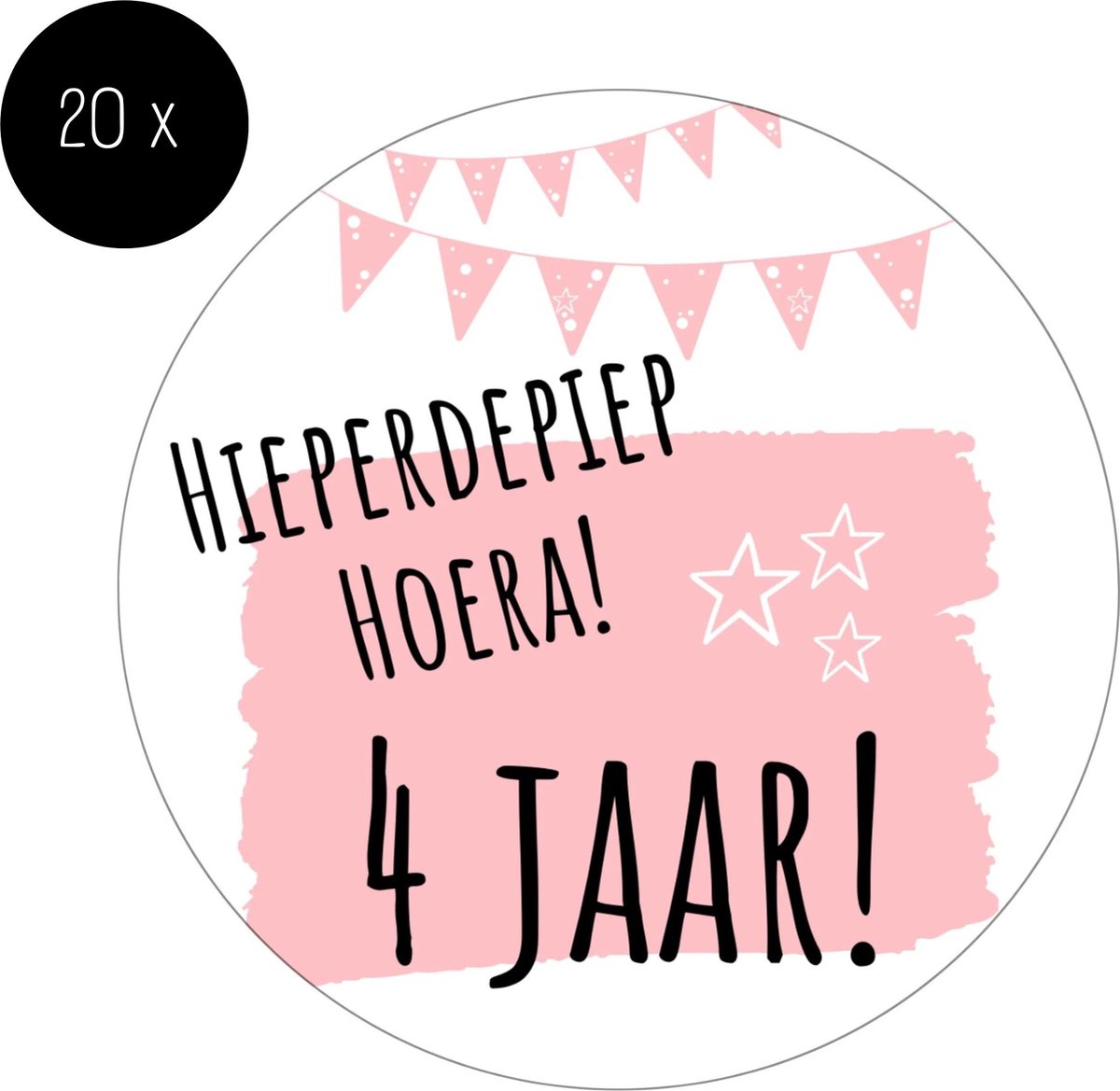 Stickers Trakteren 4 Jaar Verjaardag | Roze Traktatiestickers | Uitdelen | 20 Stuks — afbeelding 3